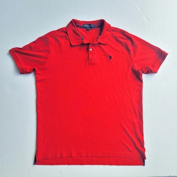 U.S. POLO ASSN. Men's Luxury Feel Red Button Collared Short Sleeve Tee Sz L - Picture 1 of 9
